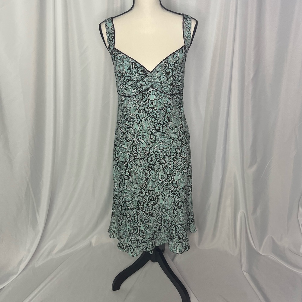Ann Taylor LOFT Aqua, Brown and White Floral Dress - size 8